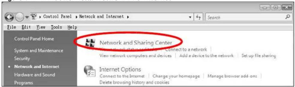 Control Panel Network and Internet File Edit View Tools Help Control Panel Home System and Maintenance Security • Network and Internet Hardware and Sound Programs Network and Sharing Center View network status networks | Connect to a network | View network computers and devices | Add a device to the network | Set up file sharing Internet Options Connect to the Internet | Change your homepage | Manage browser add-ons | Delete browsing history and cookies