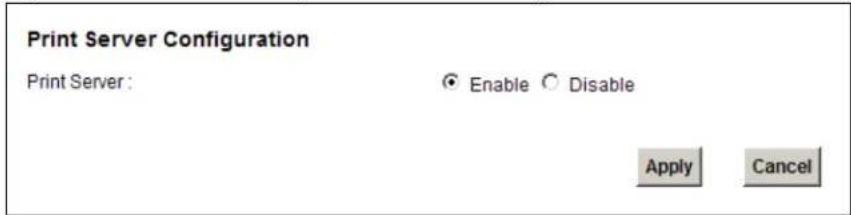 Print Server Configuration Print Server : Enable Disable Apply Cancel