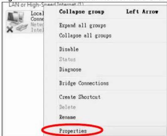 LAN or High-Speed Internet (1) Local Conne Netwd Intel Collapse group Left Arrow Expand all groups Collapse all groups Disable Status Diagnose Bridge Connections Create Shortcut Delete Rename Properties