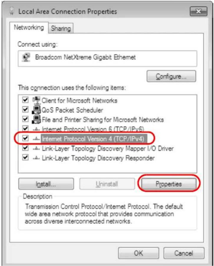 Local Area Connection Properties Networking Sharing Connect using: Broadcom NetXtreme Gigabit Ethernet Configure... This connection uses the following items: ✓ Client for Microsoft Networks ✓ QoS Packet Scheduler ✓ File and Printer Sharing for Microsoft Networks ✓ Internet Protocol Version 6 (TCP/IPv6) ✓ Internet Protocol Version 4 (TCP/IPv4) ✓ Link-Layer Topology Discovery Mapper I/O Driver ✓ Link-Layer Topology Discovery Responder Install... Uninstall Properties Description Transmission Control Protocol/Internet Protocol. The default wide area network protocol that provides communication across diverse interconnected networks. OK Cancel