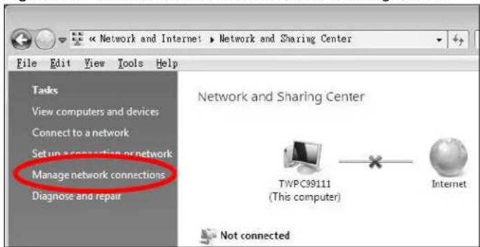 Network and Internet ▶ Network and Sharing Center File Edit View Tools Help Tasks View computers and devices Connect to a network Set up a connection or network Manage network connections Diagnose and repair Network and Sharing Center TWPC99111 (This computer) Internet Not connected