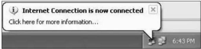 i Internet Connection is now connected Click here for more information... 6:43 PM