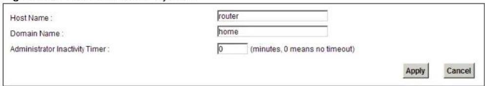 Host Name : router Domain Name : home Administrator Inactivity Timer : 0 (minutes, 0 means no timeout) Apply Cancel