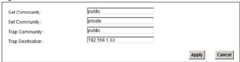 Get Community : public Set Community : private Trap Community : public Trap Destination : 192.168.1.33 Apply Cancel