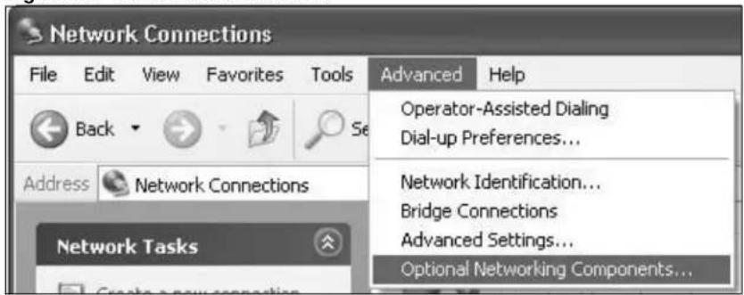 Network Connections File Edit View Favorites Tools Advanced Help Back Address Network Connections Network Tasks Create a new connection Operator-Assisted Dialing Dial-up Preferences... Network Identification... Bridge Connections Advanced Settings... Optional Networking Components...
