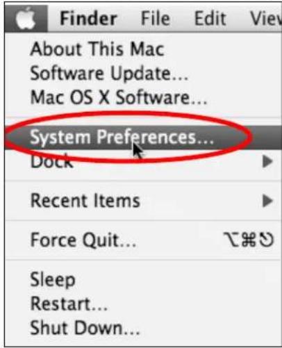 Finder File Edit View About This Mac Software Update... Mac OS X Software... System Preferences... Dock Recent Items Force Quit... Sleep Restart... Shut Down...