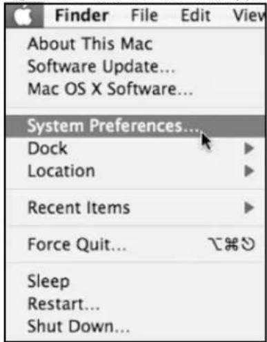 Finder File Edit View About This Mac Software Update... Mac OS X Software... System Preferences... Dock Location Recent Items Force Quit... Sleep Restart... Shut Down...
