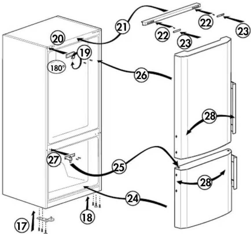 Diagram of refrigerator interior with numbered components and directional arrows indicating movement paths