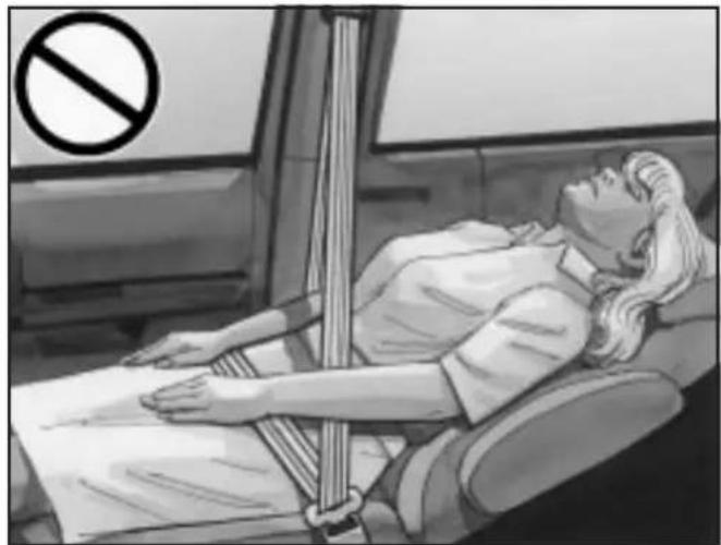 Illustration of a person lying on a car seatbelt with a no-smoking symbol above (no text or labels)
