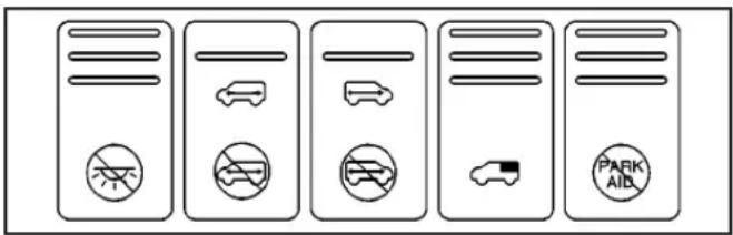 Diagram showing five parking area icons with symbols: no parking, car, van, and PARK AIR