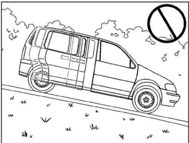 Line drawing of a car on a road with a no-smoking symbol (no text or labels)