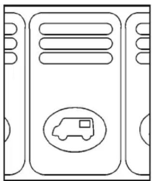 Line drawing of a server tower with an icon of a van (no text or symbols)