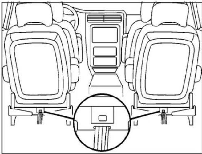 Top-down line drawing of a car interior showing three seats with seat covers and a close-up inset of the seat (no text or symbols)