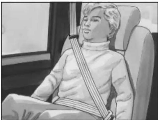 Illustration of a person wearing a seatbelt and turtleneck, seated in a chair (no text or symbols visible)