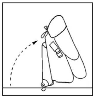 Simple line drawing of a backpack with a curved arrow indicating motion (no text or symbols)