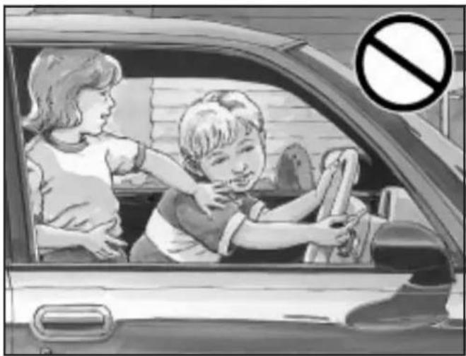 Illustration of a child and an adult inside a car, with a no-smoking symbol (no text or numbers present)