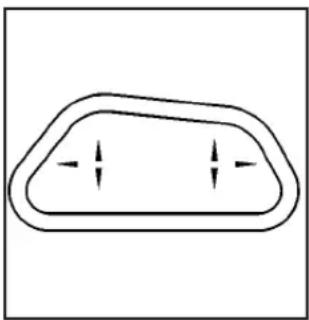 Simple line drawing of a rounded rectangular shape with two vertical arrows inside, no text or symbols present.