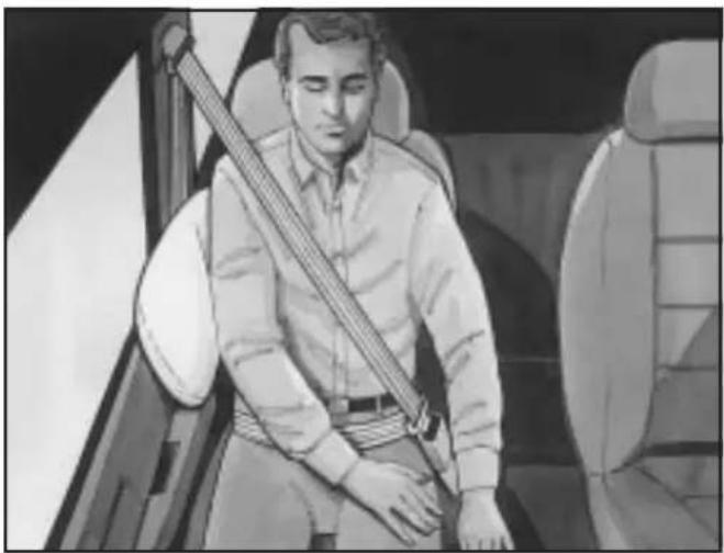 Black-and-white illustration of a man sitting in a car seat, holding a long horizontal bar (no text or symbols visible)