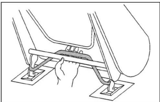 Line drawing of a hand using a tool to adjust or install a vehicle seatbelt (no text or symbols present)