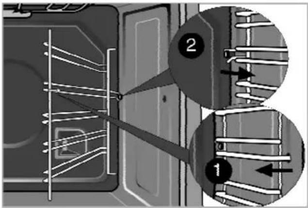 Technical diagram showing two labeled components (1 and 2) of a mechanical or electrical component with internal wiring and directional arrows.
