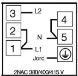 3 L2 2 N 1 L1 Jord 4 5 2NAC 380/400/415 V