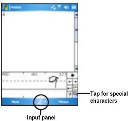 Tap for special characters Input panel