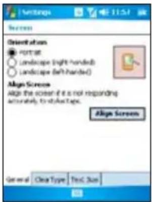Settings Success Orientation Portrait Landscape (Right handed) Landscape (Left handed) Align Screen Align the screen if it is not responding accurately to style tape. Align Screen General Clear Type Text Size