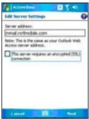 Edit Server Settings Server address: irmai.nftmcbale.com Note: This is the same as your Outlook Web Access server address. This server requires an encrypted (30%) connection