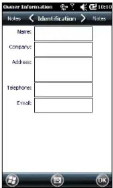 Owner Information Notes < Identification > Notes Name: Company: Address: Telephone: E-mail: