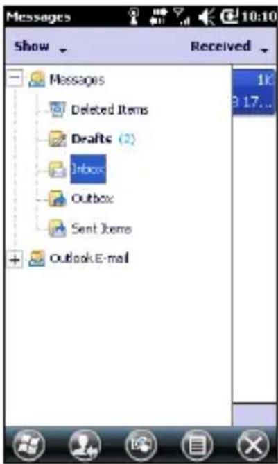 Messages Show Received Messages Deleted Items Drafts (2) Inbox Outbox Sent Items + Outlook E-mail