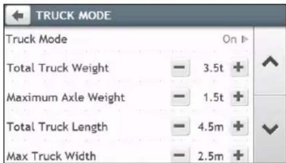 TRUCK MODE Truck Mode On ▶ Total Truck Weight — 3.5t + Maximum Axle Weight — 1.5t + Total Truck Length — 4.5m + Max Truck Width — 2.5m +