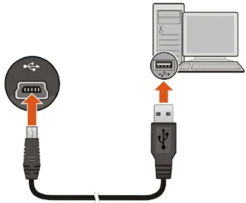 Diagram showing USB connection between a computer and a USB plug, with arrows indicating data transfer or connection points.