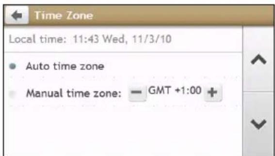 Time Zone Local time: 11:43 Wed, 11/3/10 • Auto time zone • Manual time zone: — GMT +1:00 +