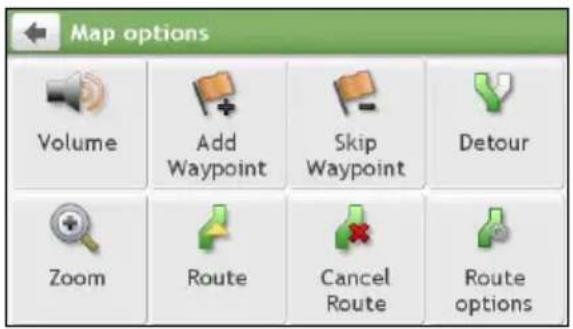 Map options Volume Add Waypoint Skip Waypoint Detour Zoom Route Cancel Route Route options