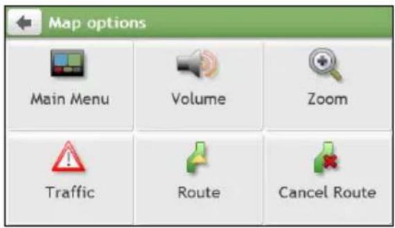Map options Main Menu Volume Zoom Traffic Route Cancel Route