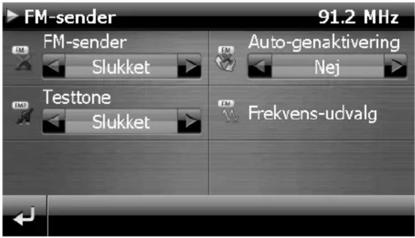 FM-sender 91.2 MHz FM-sender Auto-genaktivering Slukket Nej Testtone Slukket Frekvens-udvalg
