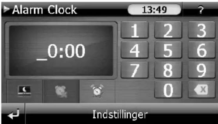 Alarm Clock 13:49 _0:00 1 2 3 4 5 6 7 8 9 0 Indstillinger