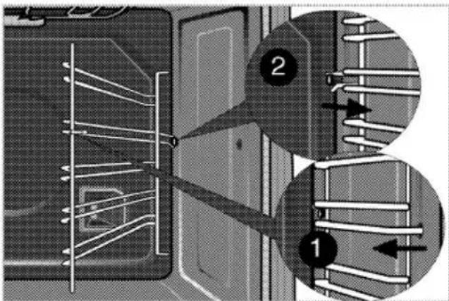 Technical diagram showing two labeled components (1 and 2) of a mechanical or electrical component with internal wiring and connections.