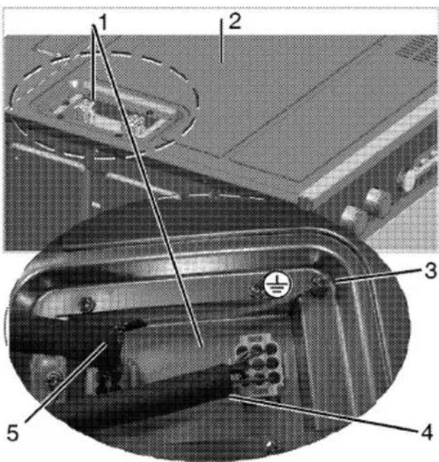 Technical diagram of a mechanical device with numbered components and labeled parts