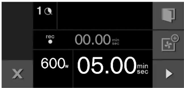 1 Q rec 00.00 min sec 600w 05.00 min sec