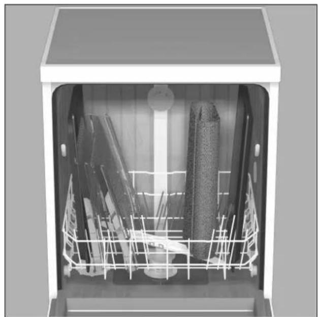 Interior view of a kitchen appliance with open drawer and metal rack (no text or symbols visible)