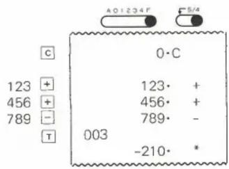 A01234° 5/4 C 0·C 123 + 456 + 789 - T 123· + 456· + 789· - 003 -210· * 5/4