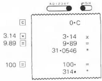 AD1234F 5/4 0·C 3.14 × 9.89 = 3·14 x 9·89 = 31·0546 * 100 = 314*