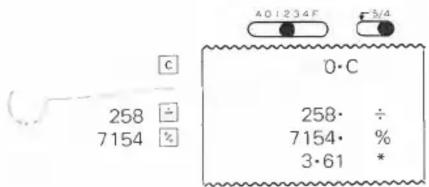 A01234F 5/4 c 258 ÷ 7154 % 0·C 258· ÷ 7154· % 3·61 *