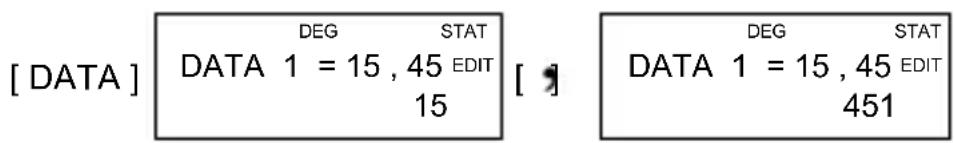 [ DATA ] DEG STAT DATA 1 = 15 , 45 EDIT 15 [ ] DEG STAT DATA 1 = 15 , 45 EDIT 451