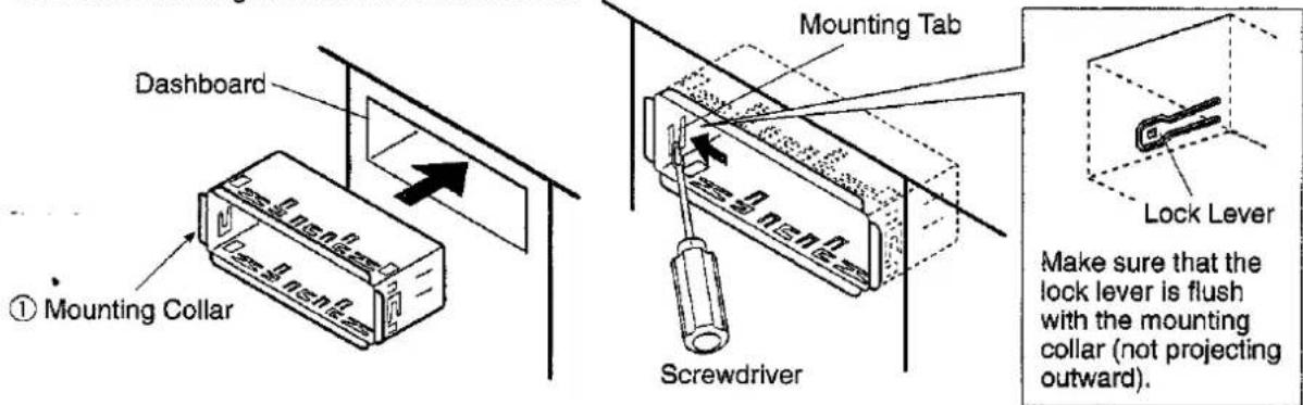 Dashboard Mounting Collar ① Mounting Collar Mounting Tab Screwdriver Lock Lever Make sure that the lock lever is flush with the mounting collar (not projecting outward).
