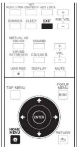 NET RESOLUTION CONTENTS KEY LOCK DIMMER SLEEP EXIT MIC VOL VIRTUAL 3D SOUND SOUND SOUND RETRIEVER CD/SACD VOL USB REC DISPLAY MUTE TOP MENU POPUP MENU MENU ENTER HOME MENU RETURN