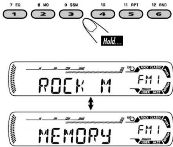 7 EQ 8 MO 9 SSM 10 11 RPT 12 RND 1 2 3 4 5 6 Hold... ROCK M FMI USER JAZZ MEMORY FMI USER JAZZ