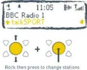 11:05 BBC Radio 1 + talkSPORT Rock then press to change stations