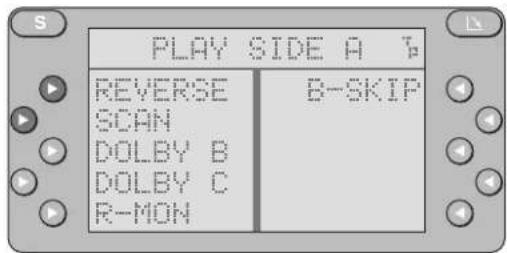 PLAY SIDE A REVERSE SCAN DOLBY B DOLBY C R-MON B-SKIP